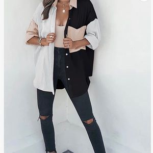 Cotton color block button down